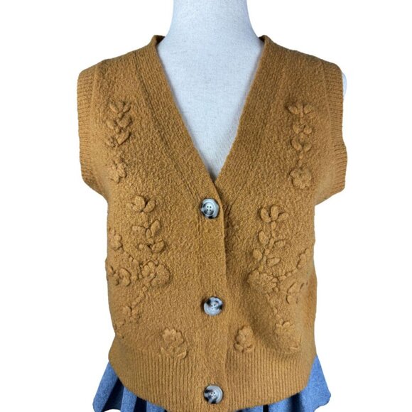 Jessica Simpson Textured Button Front Floral Knit Sweater Vest Size L - Picture 2 of 4